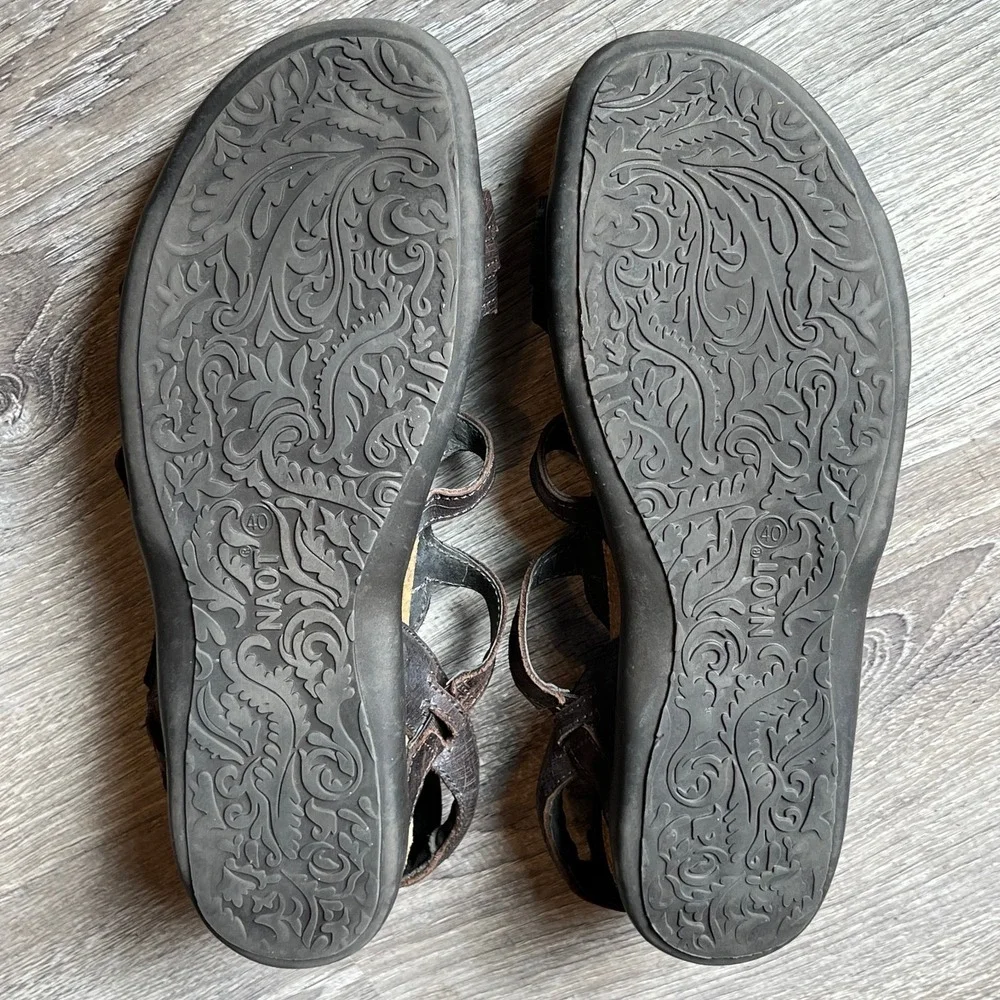 Naot Sara Gladiator Walking Sandals Brown Leather Made in Israel Womens 9‎ EU 40